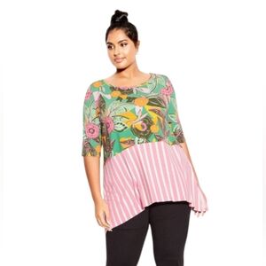 ZIM & ZOE Plus Sized Pia Pina Colada Layered Boho Tunic Blouse Size 20 NWT